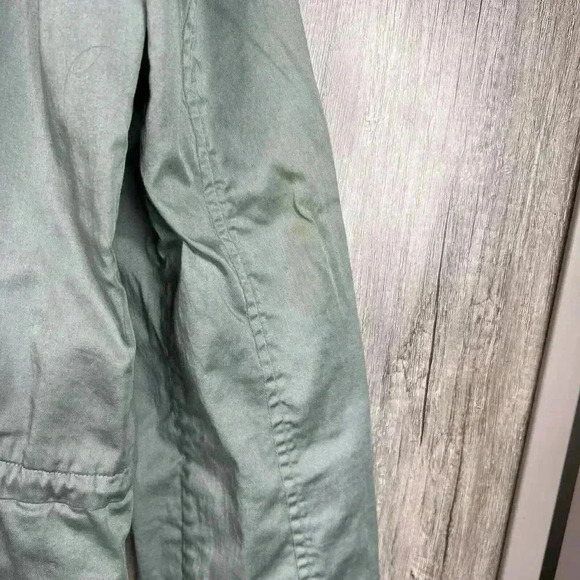 Peruvian Connection Jacket Sz L Wind Sage Green Cotton Spring Stains - Picture 11 of 12